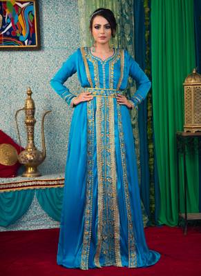 Blue Embroidered Crepe Islamic Kaftans 1