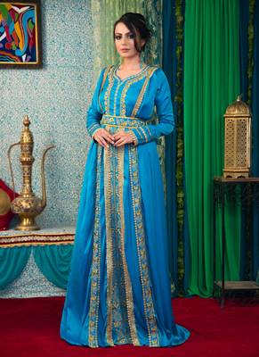 Blue Embroidered Crepe Islamic Kaftans 2