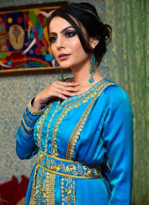 Blue Embroidered Crepe Islamic Kaftans 3