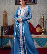 Turquoise Embroidered Silk Blend Islamic Kaftans