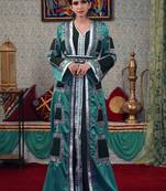 Sea Green Embroidered Silk Blend Islamic Kaftans