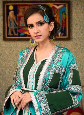 Sea Green Embroidered Silk Blend Islamic Kaftans 4