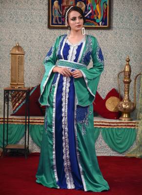Green Embroidered Silk Blend Islamic Kaftans 1