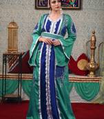 Green Embroidered Silk Blend Islamic Kaftans