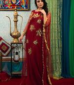 Maroon Embroidered Crepe Islamic Kaftans