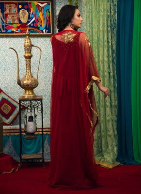 Maroon Embroidered Crepe Islamic Kaftans 4