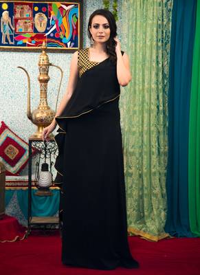 Black Embroidered Crepe Islamic Kaftans 1