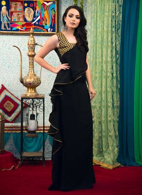 Black Embroidered Crepe Islamic Kaftans 2
