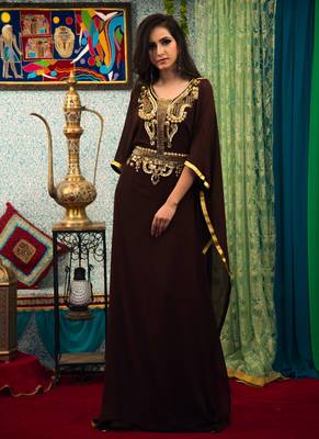 Brown Embroidered Georgette Islamic Kaftans 2