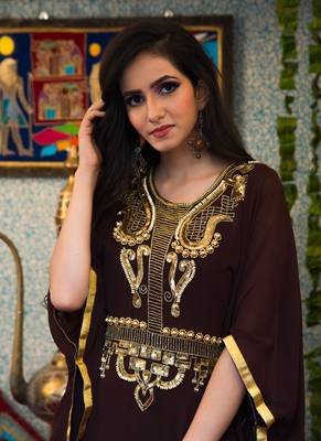 Brown Embroidered Georgette Islamic Kaftans 3