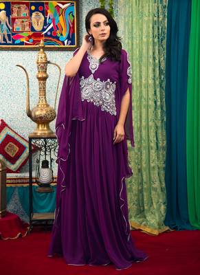 Purple Embroidered Georgette Islamic Kaftans 1