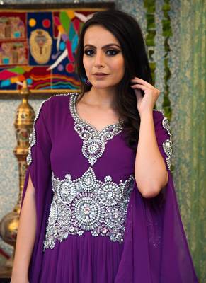 Purple Embroidered Georgette Islamic Kaftans 3