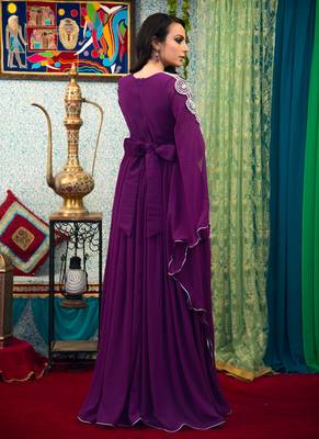 Purple Embroidered Georgette Islamic Kaftans 4