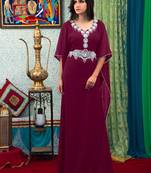 Violet Embroidered Georgette Islamic Kaftans