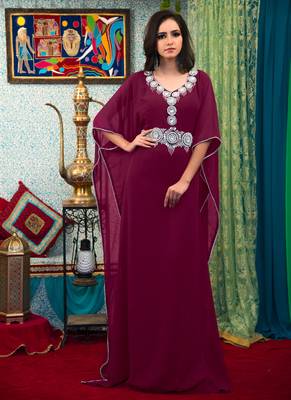 Violet Embroidered Georgette Islamic Kaftans 2