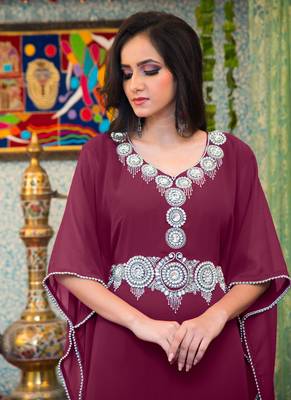 Violet Embroidered Georgette Islamic Kaftans 3