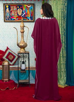 Violet Embroidered Georgette Islamic Kaftans 4