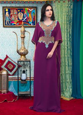 Violet Embroidered Georgette Islamic Kaftans 1
