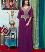 Violet Embroidered Georgette Islamic Kaftans