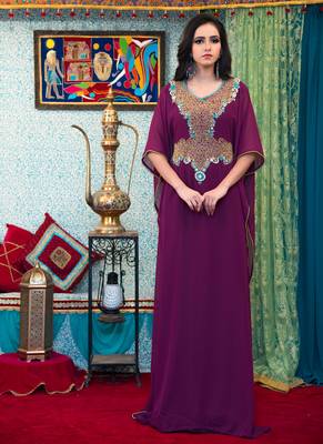 Violet Embroidered Georgette Islamic Kaftans 2