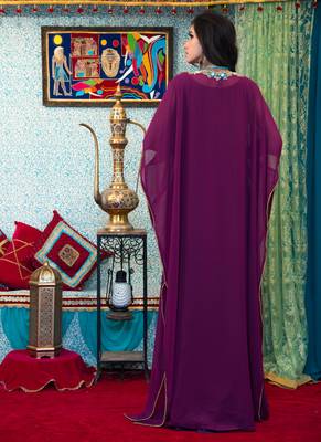 Violet Embroidered Georgette Islamic Kaftans 4