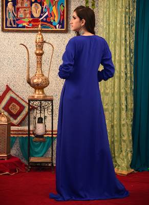 Blue Embroidered Crepe Islamic Kaftans 4