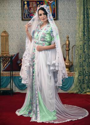 Green Embroidered Silk Blend Islamic Kaftans 3