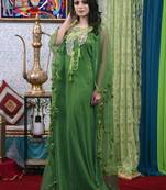 Green Embroidered Silk Blend Islamic Kaftans