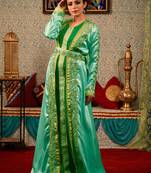 Green Embroidered Silk Blend Islamic Kaftans