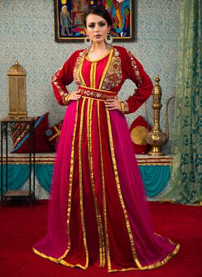 Maroon Embroidered Velvet Islamic Kaftans 1