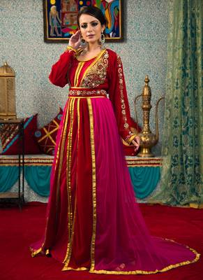 Maroon Embroidered Velvet Islamic Kaftans 2