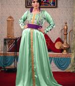 Green Embroidered Silk Blend Islamic Kaftans