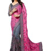 Pink embroidered silk saree with blouse