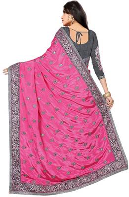 Pink embroidered silk saree with blouse 2