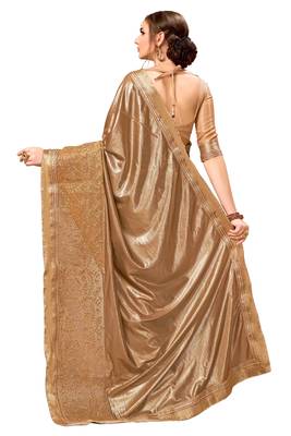 Golden embroidered lycra saree with blouse 2