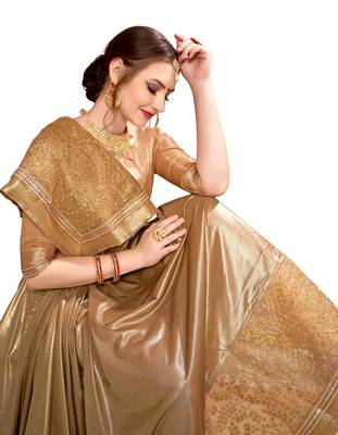Golden embroidered lycra saree with blouse 3