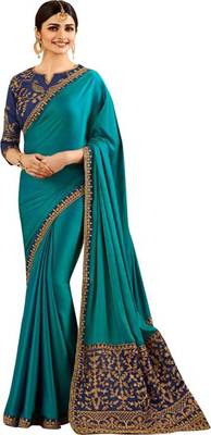 Blue embroidered silk saree with blouse 1