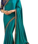 Blue embroidered silk saree with blouse