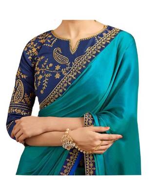 Blue embroidered silk saree with blouse 2