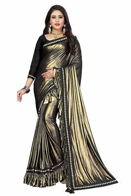 Black plain lycra saree with blouse 1