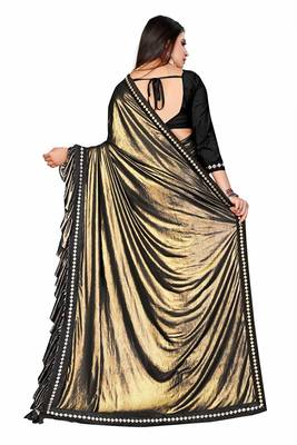 Black plain lycra saree with blouse 2