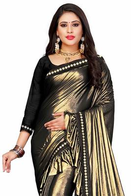 Black plain lycra saree with blouse 3