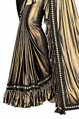 Black plain lycra saree with blouse 4