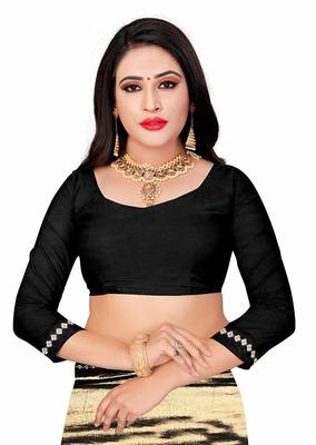 Black plain lycra saree with blouse 5