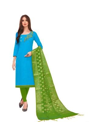 Sky-Blue Hand Embroidery Cotton Salwar 1