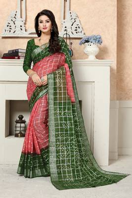 Mehendi Printed Cotton Saree With Blouse 1