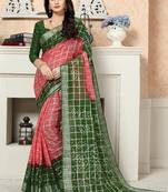 Mehendi Printed Cotton Saree With Blouse