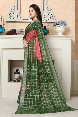 Mehendi Printed Cotton Saree With Blouse 2