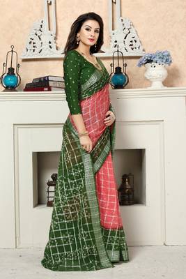 Mehendi Printed Cotton Saree With Blouse 3