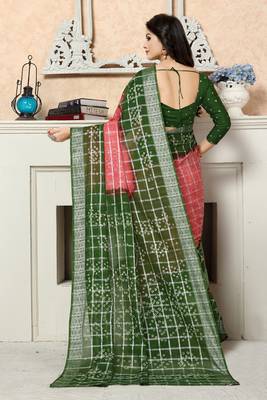 Mehendi Printed Cotton Saree With Blouse 4